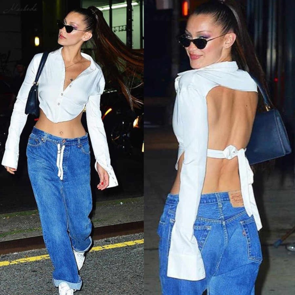 Long Sleeve Backless Crop Top